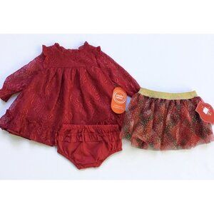 Holiday Party Dress Baby Girl 3-6 Mos. Red Lace + Plaid Skirt Christmas Pictures